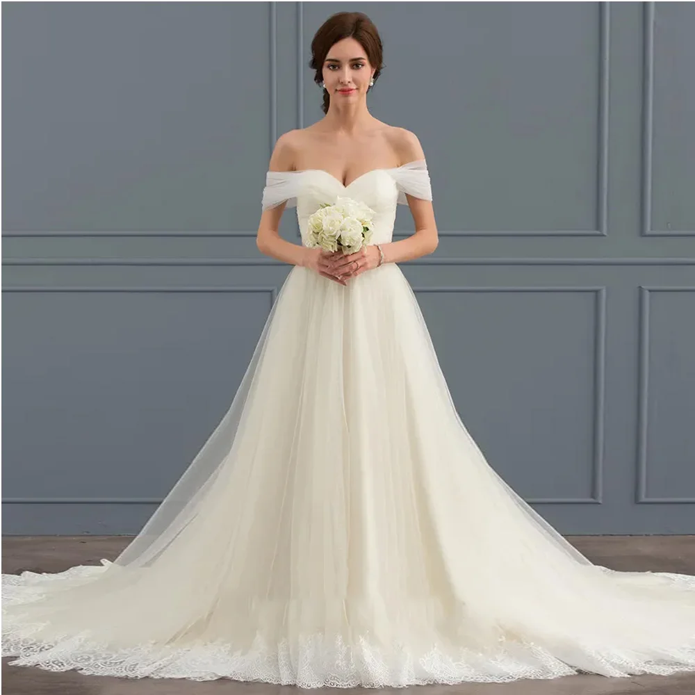 Ivory Strapless Wedding Dresses for Ladies Elegant A Line Bridal Gowns Exquisite Short Sleeve Vestidos De Novia 2026 LC0017