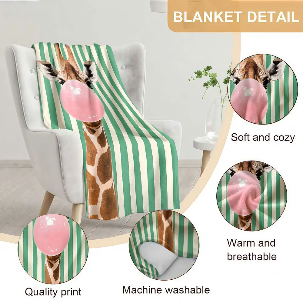 Giraffe Bubblegum Soft Warm Flannel Blanket Lightweight Cozy Christmas Halloween Home Decor Room