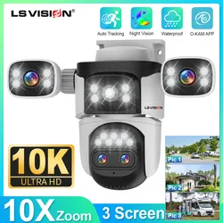 LS VISION 20MP 3*Screens Home Surveillance Wifi Camera 10X Zoom Outdoor Surveillance Camera Ip PTZ Auto Tracking Security Cctv