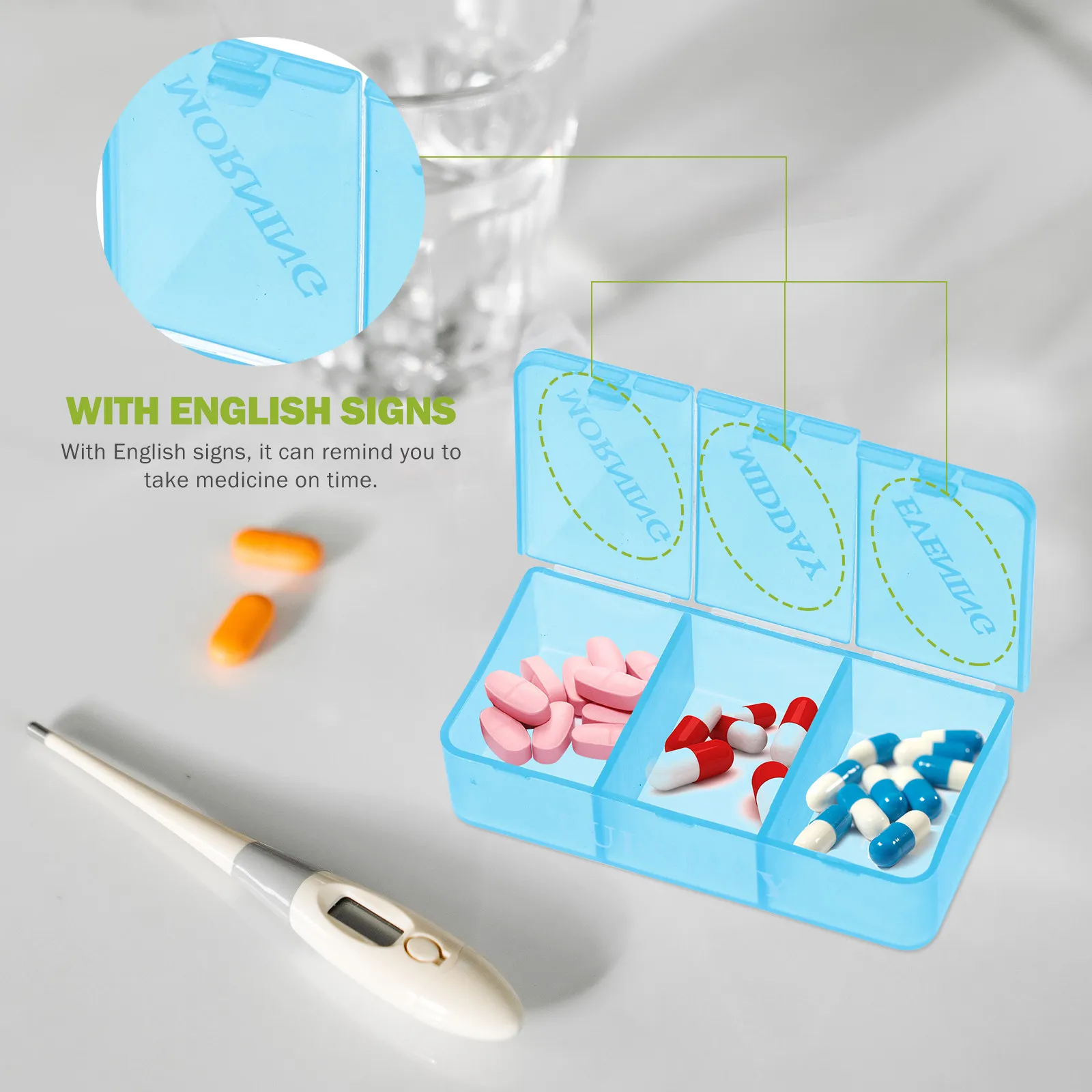1Pcs 7 Day Pill Case 21 Slot Weekly Medicine Organizer Small Lightweight Portable Pill Box Supplements Tablets