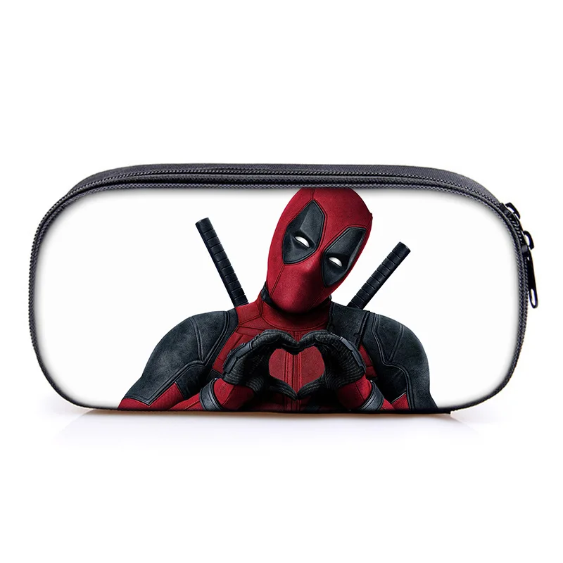 Deadpool Compartments Pencil Bag Double Layer Student Stationery Cartoon DIY Pencil Bag School Supplies with Printed Perimeter