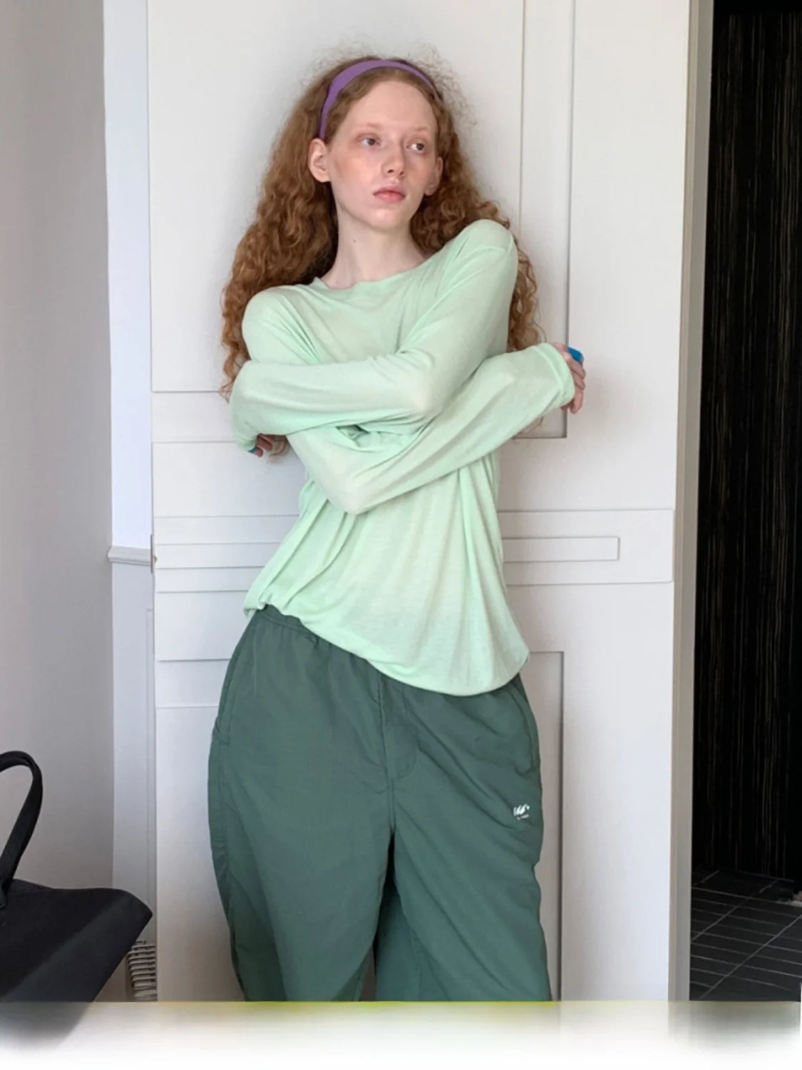 Square Houlest Women's Summer Thin Breathable Loose Long Sleeve T-Shirt Ice Sensation Casual Style round Neck Top Outerwear