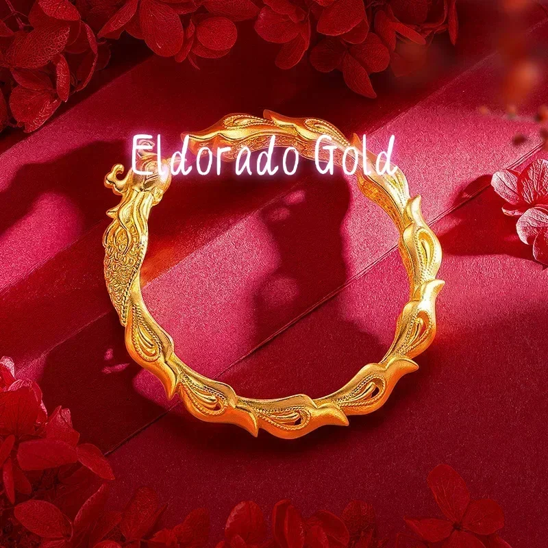 Eldorado Gold  9999 Real Gold 24K Bridal Wedding Big Phoenix Bracelet Gold Ancient Gold Bridal Wedding Phoenix Opening Bracelet