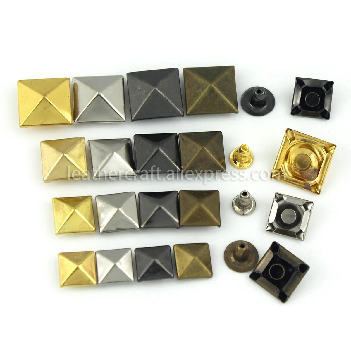 100sets Metal Pyramid Cap Rivets Studs Square Rivet for Leather Craft Bag Belt Clothing Garment Shoes Pet Collar Decor