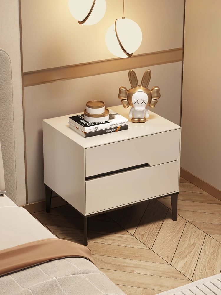 White, modern, minimalist, luxurious, and high-end. Internet famous bedside table, Nordic small unit with baking pain