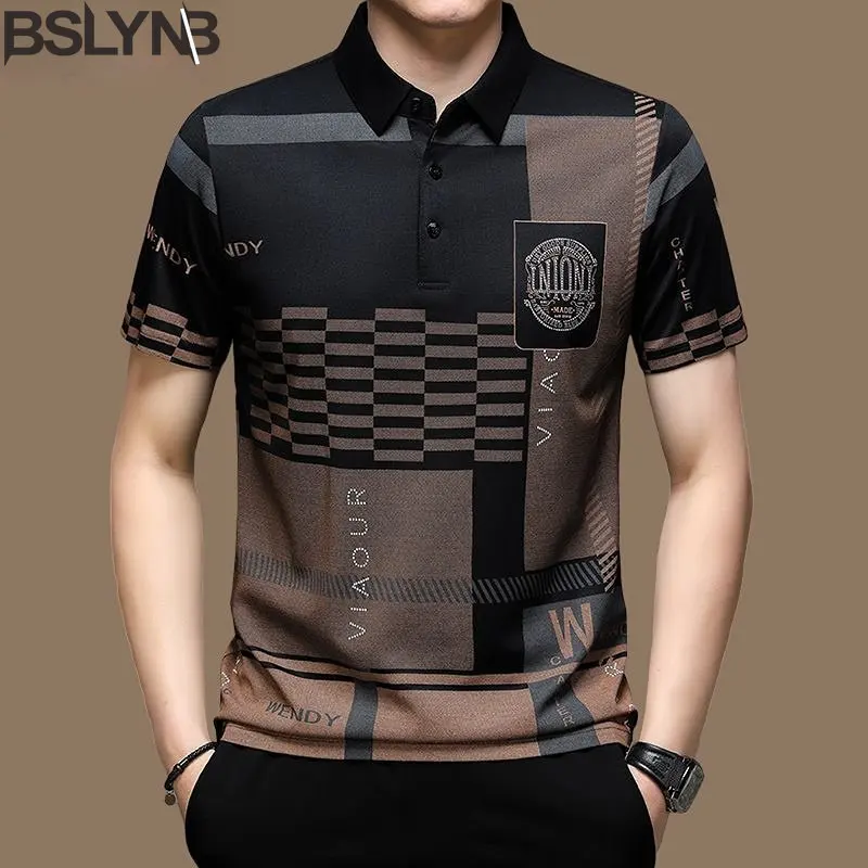 Fashion Men\'s Business Polo Shirts Male Printing Turn-down Collar Tee Tops