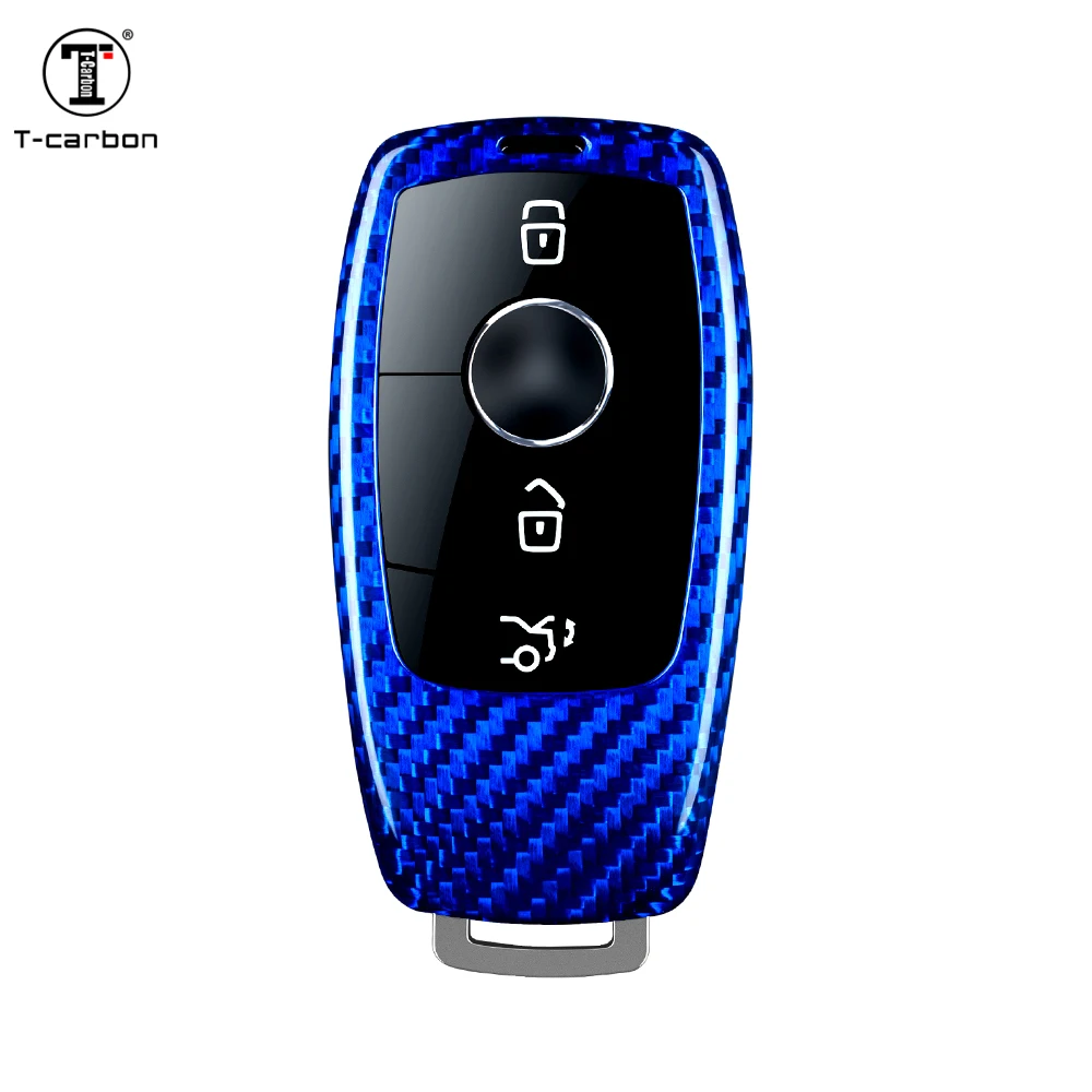 Carbon Fiber Blue Car Key Cover for Benz S/E/B Class GLC GLE Interior Accessories T-carbon Key Case Cover