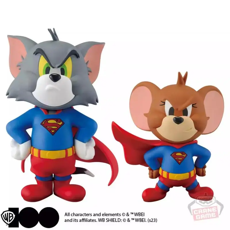 Genuine BANDAI Banpresto Tom and Jerry Tom Superman style Anime Action Figure Model Toys Gift for Birthday