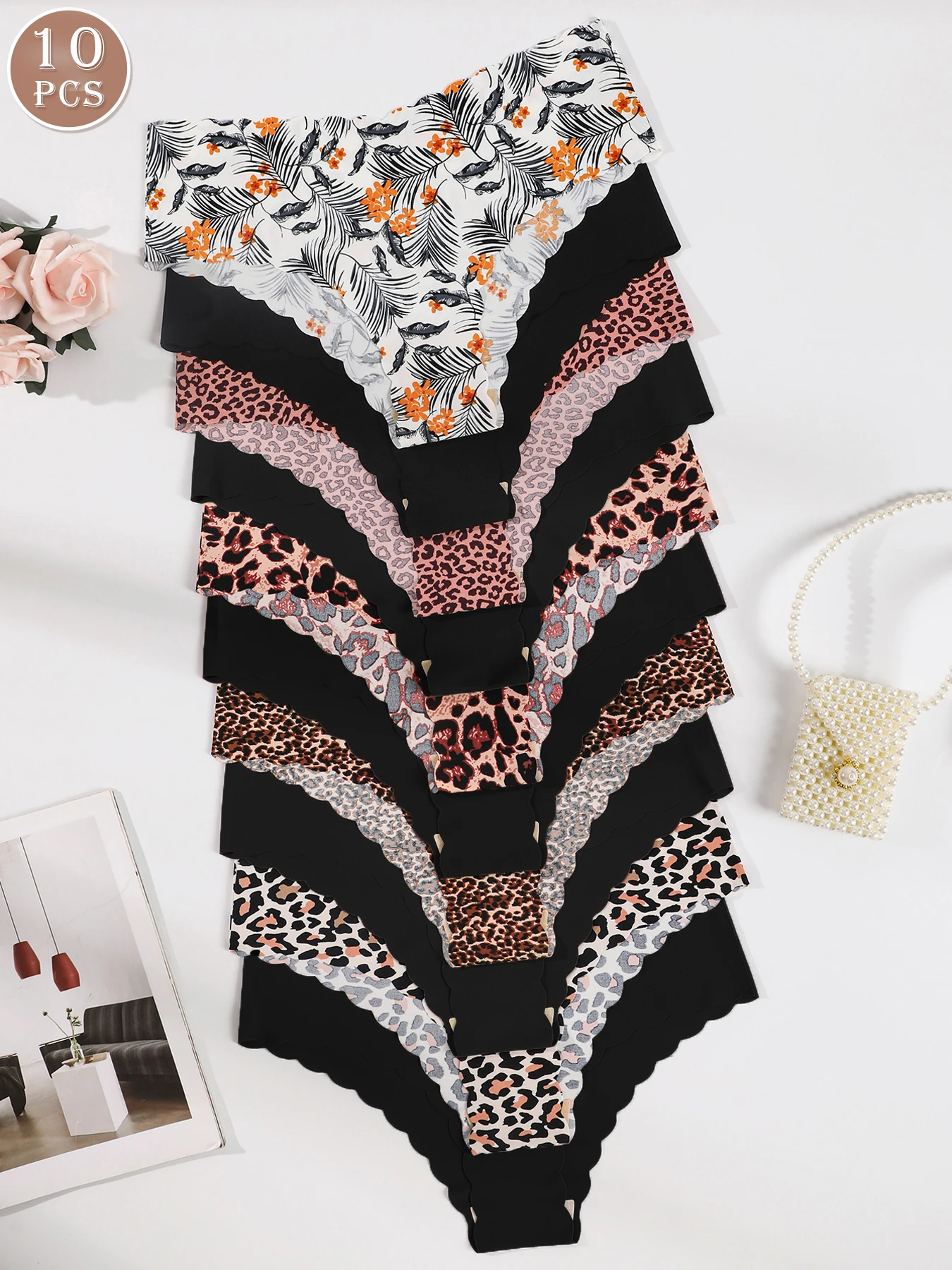 10 قطع النساء سلس حافة متموجة تنفس مريحة لينة النسيج مثير سراويل مثلث #2