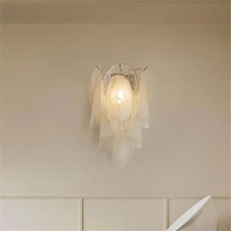 Modern Glass Petal Wall Lamp Cream Style Designer Sconce for Bedroom Dining Room Living Room Home Decor Lighting Fixture