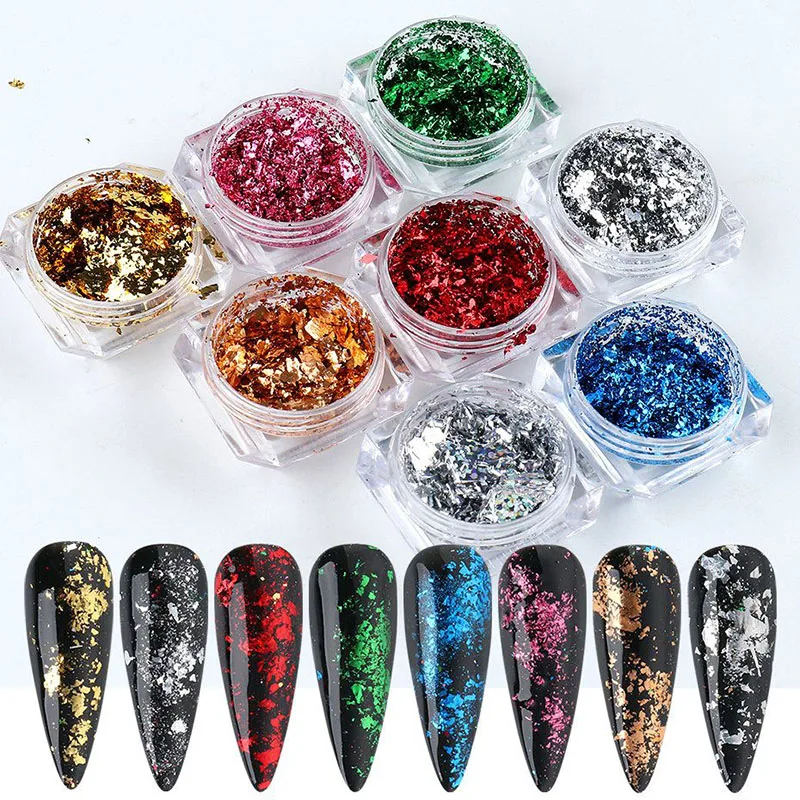 8Colors Gold Silver Irregular Foil Paper Fragments Nail Art Sequin Sticker DIY Manicure UV Gel Polish Nail Decoration Tools
