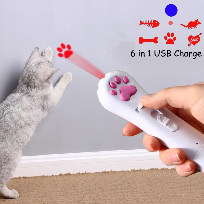 

6 в 1 USB Pet светодиодный 1 МВт лазер Кот Лазерная трансформация узор перезаряжаемая игрушка Интерактивная яркая анимационная указка свет