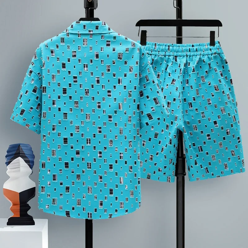Summer 2 Pieces Set Tracksuit Men's Fake Two Shirt Shorts Harajuku Streetwear Oversized Men Sets Short Outfits Suits ZL529
