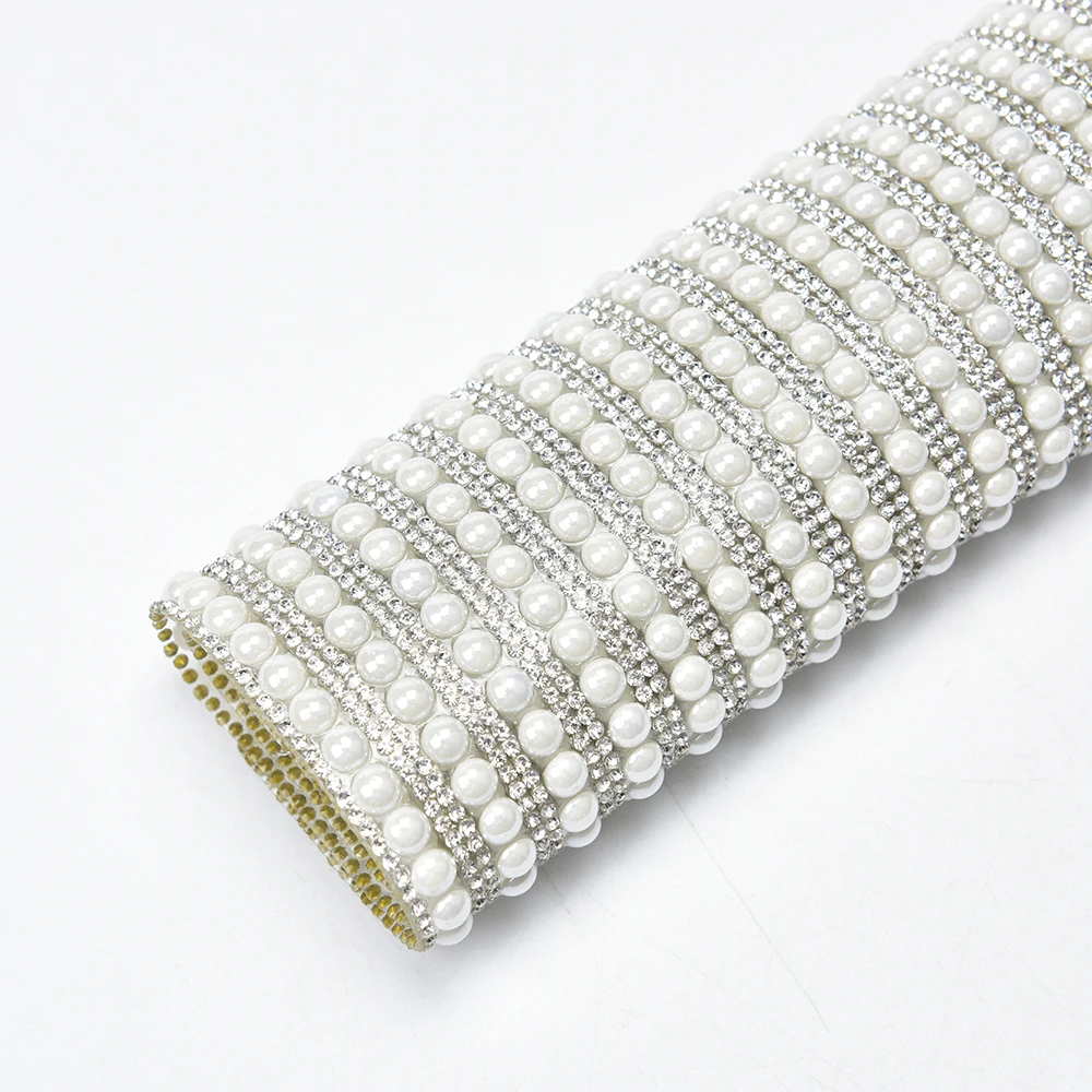 24*40cm Array Pearl Crystal Mesh Sheet autoadesivo strass Sticker Trim Banding Applique per matrimonio Auto Auto vestiti fai da te