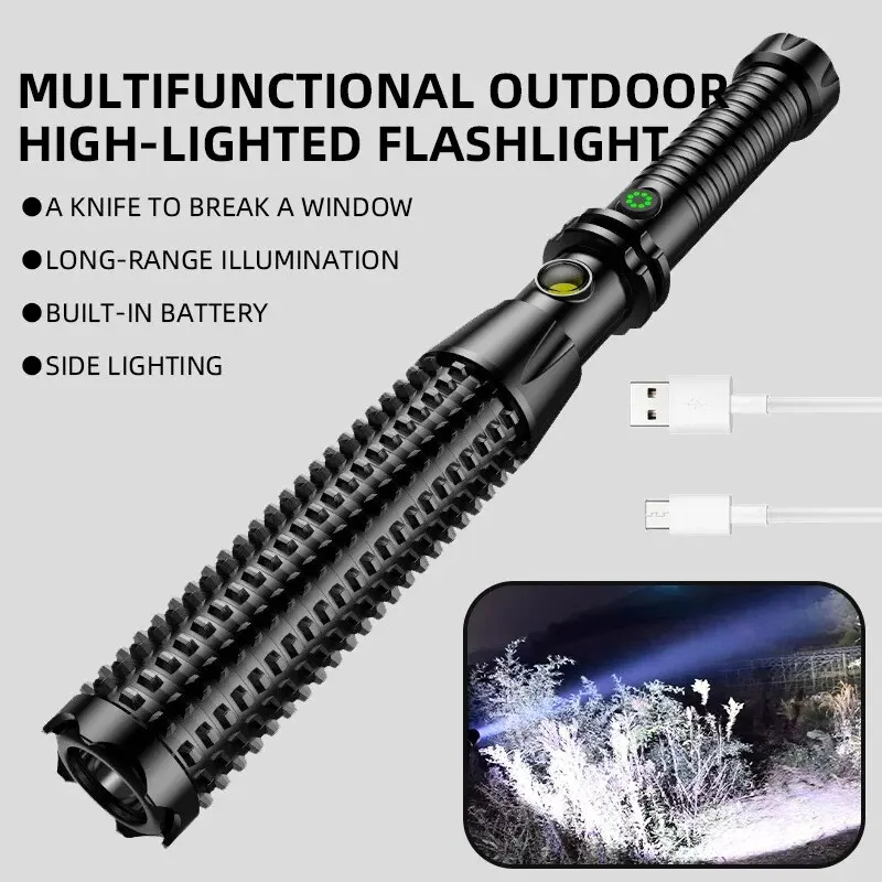 Wolf Tooth Stick Flashlight Strong Light Charging Outdoor Super Bright Multi Functional Telescopic Self Defense Window Patrol