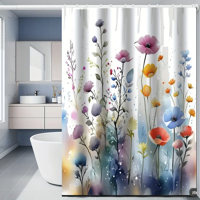 Vibrant Tie-Dye Flower Shower Curtain with Eyelet Grommets - All-Season Water-Resistant Polyester Bathroom Accessory, Woven Flor