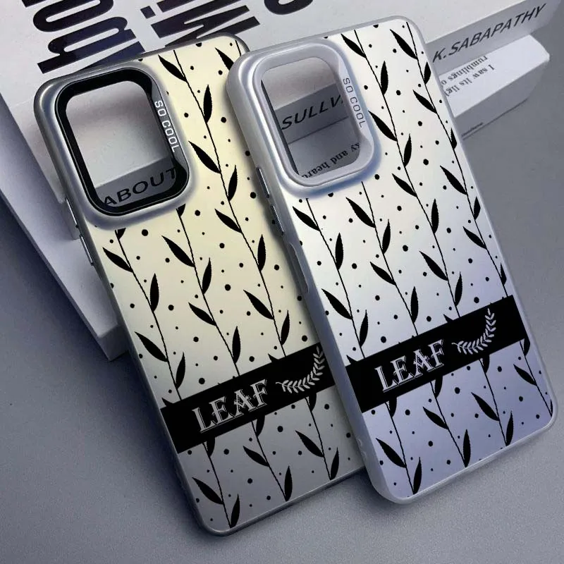 Funda Protectora para Teléfono Xiaomi Redmi 14R 14C 13C 13 12 12C 11A 10C 10A 9T 9C 9 8 8A A3 con Diseño de Hoja Negra en Color Plateado