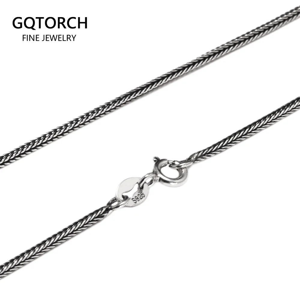 1.2mm Real 925 Sterling Silver Necklace Chain Men and Women Vintage Fox Tail Vintage Solid Thai Silver Italian Fine Jewelry