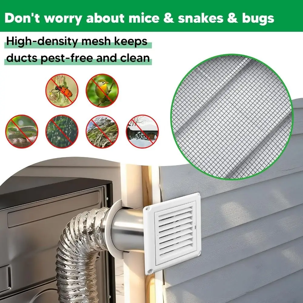 Easy Install Plastic Air Vent With Mesh Screen Square Pipe Vent White Exhaust Cover Weather & UV-Resistant