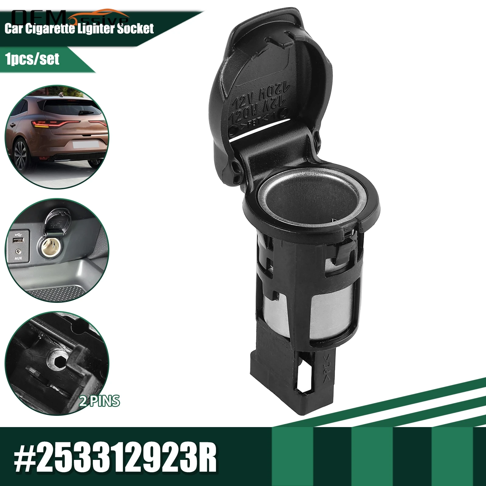 Prise Allume-Cigare Voiture 12V 120W Akozon 253312923R - Compatible Dacia Koleos Megane