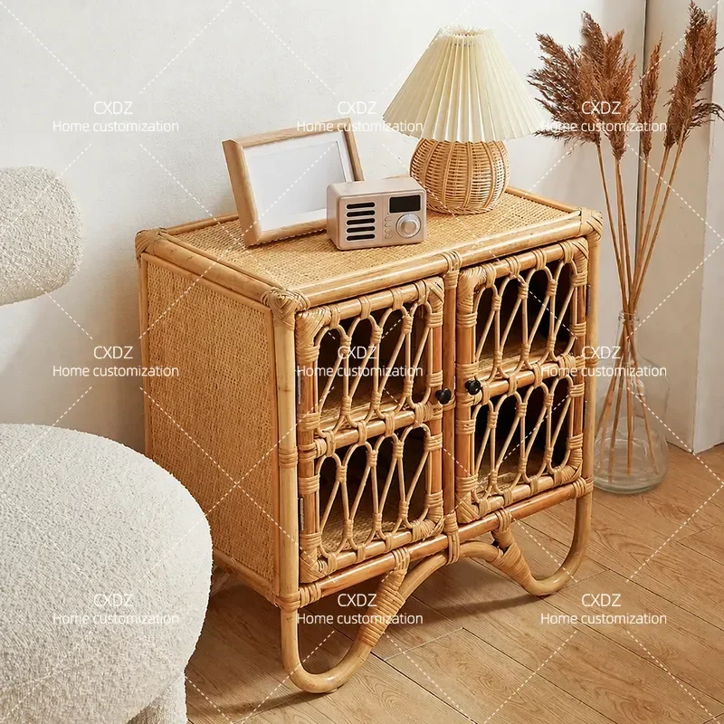 Rattan Small Cabinet Japanese Simple Bedside Table Side Cabinet Mini Storage Locker