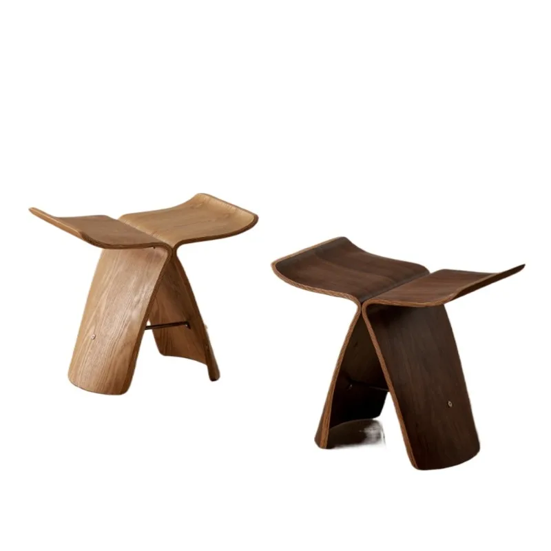 

Butterfly stool creative home simple curved wood low stool walnut log solid wood Nordic log chair shoe changing stool