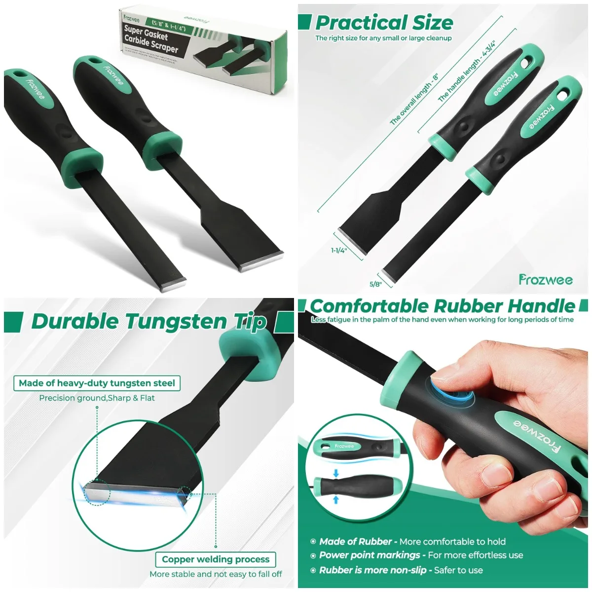 

2PCS Carbide Scraper Set (1-1/4' & 5/8'), Durable Tungsten Tip Gasket Scraper for Removing Gaskets, Carbon & More