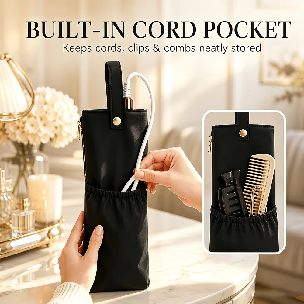 Portable Insulated Hair Styling Tool Travel Storage Bag, Hanging Design Pouch for Curling Iron, Straightener And Flat Iron