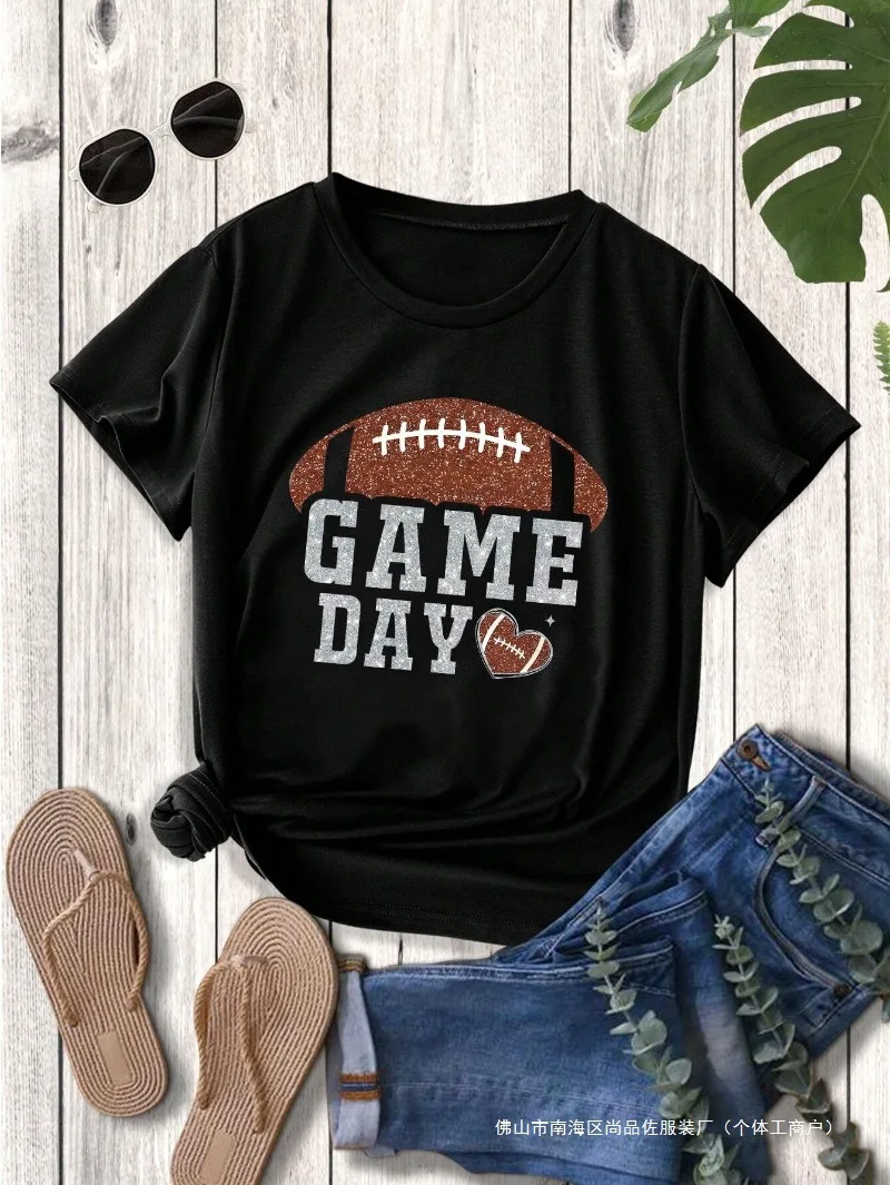 

Женская свободная удобная футболка с круглым вырезом и короткими рукавами с принтом регби, женская свободная удобная футболка большого размера, домашняя одежда, женский топ