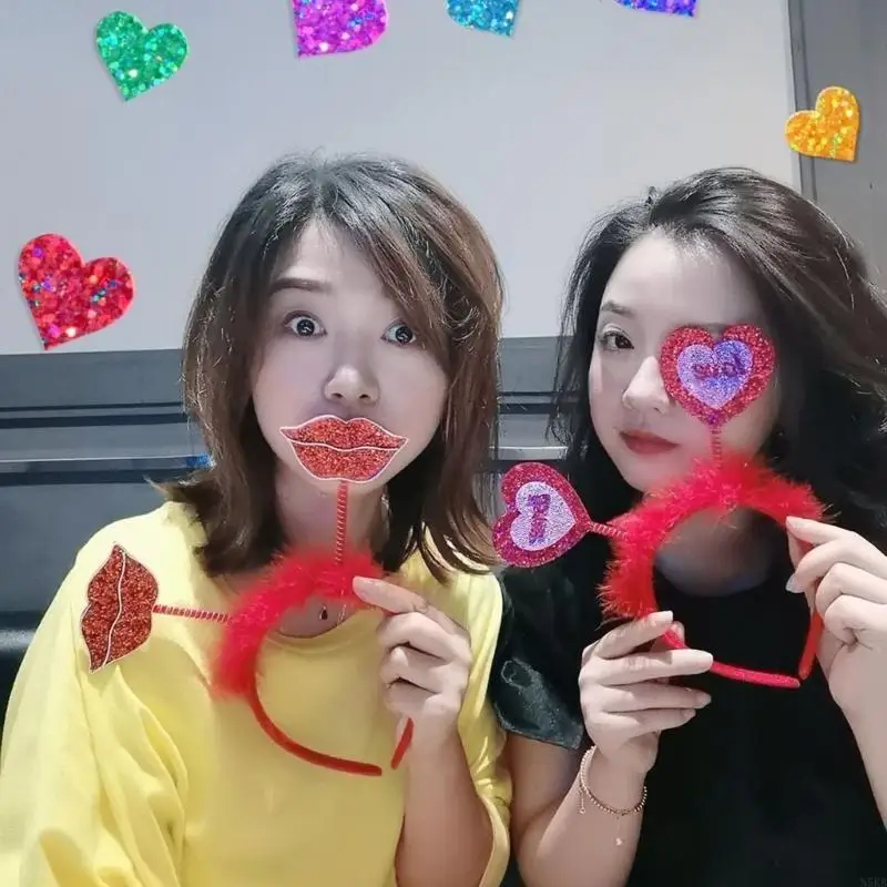 

N5KB Sequints Сердце Сердце Связь Валентины для повязки на голову для девочек сердца голова бопперс и повязка на голову и сердца