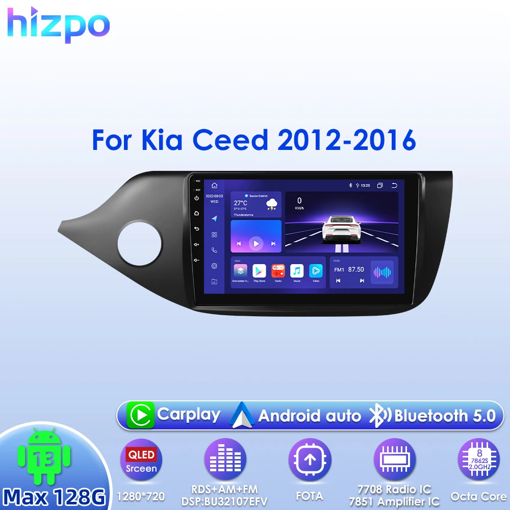 

Hizpo 2Din Android13 Car Radio for Kia Ceed Cee'd 2 JD 2012 - 2018 Auto BT 4G CarPlay RDS DSP GPS Navigation UI7862 Multimedia