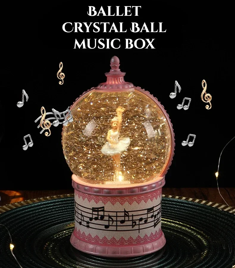 Crystal Ball Music Box Night Light Snow Whirling ballet Ball Girl Birthday Present Music Box Decoration Christmas Lights