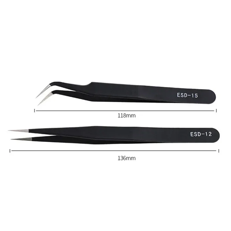 Stainless Steel Black Curved Straight Tweezer Nail Art Rhinestone Sequins Beads Picking Tool Lash Grafting Clip Eyelash Nipper