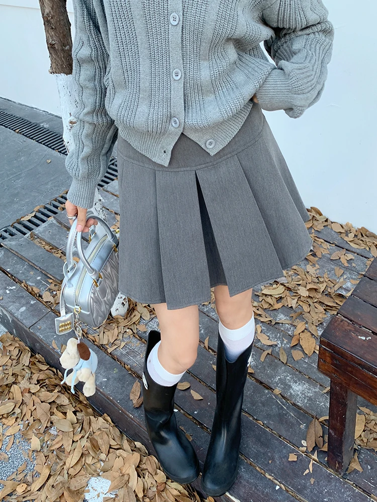

High Waist A-Line Skirt Women's ey Pleated ort Skirt Anti-Light Walking Commute Korean Sle Polyester Fiber