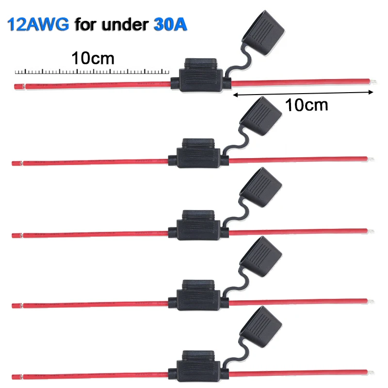 5 Stück 10A 20A 30A 50A Sicherungssteckdose Wasserdichter Mini Kleiner Mittlerer Auto-Sicherungshalter 16/14/12/10AWG Auto-Flachsicherungskabel