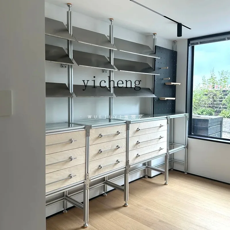 b7-Stainless Steel Floor Standing Partition Storage Glass Display Rack Aluminum Profile Multi-layer Shelf