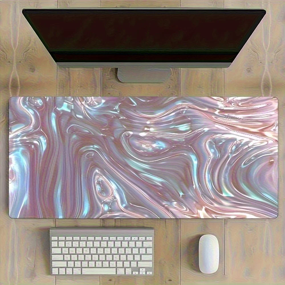 Iridescent Pearlescent Swirl XL Desk Pad Non-Slip Rubber Base Gaming Mouse Pad for Office and Home Decor