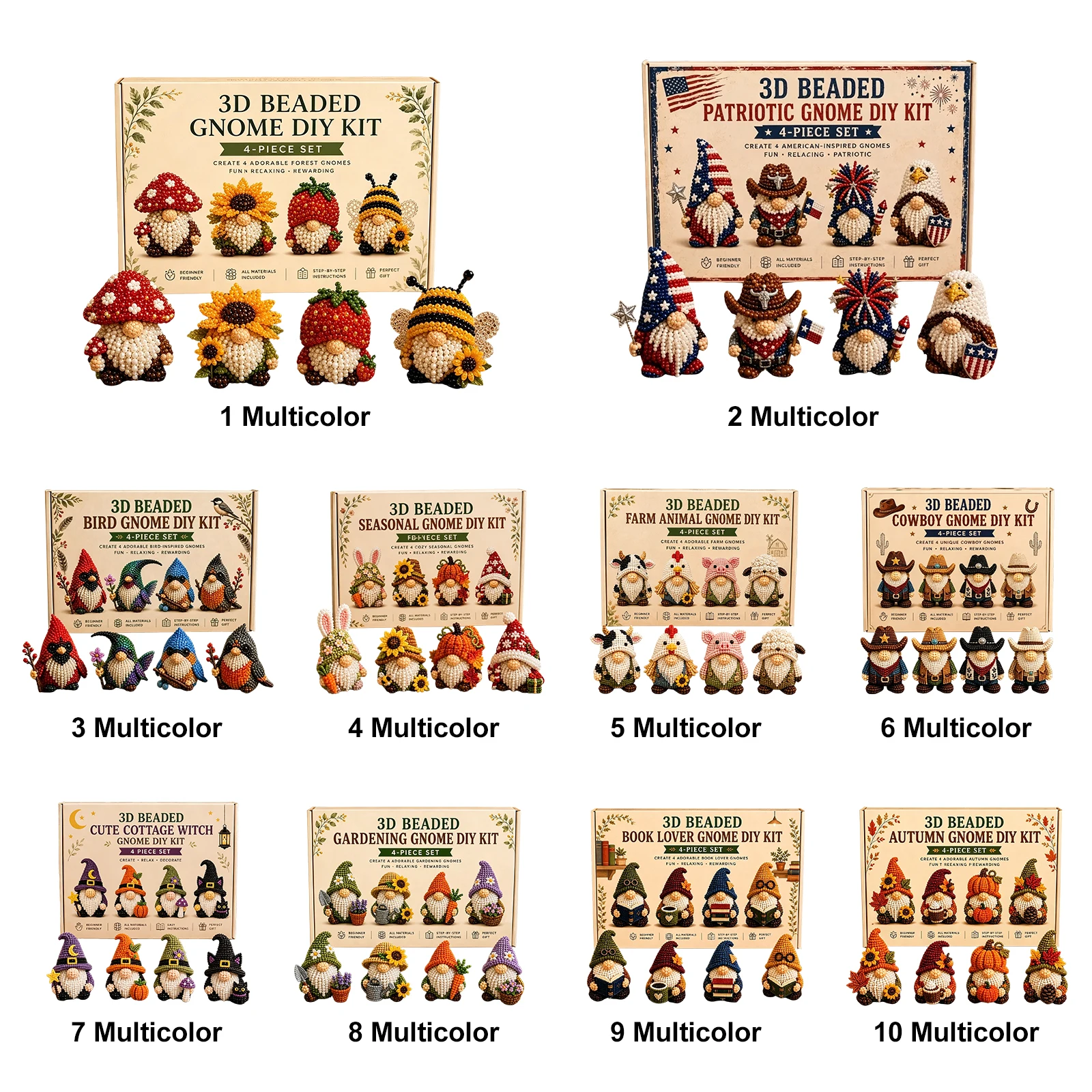 3D Beaded Gnome DIY Kit with Full Materials & Instructions Gnome Designs Beading Kit Multi-Purpose for Home Studio Enthusiasts