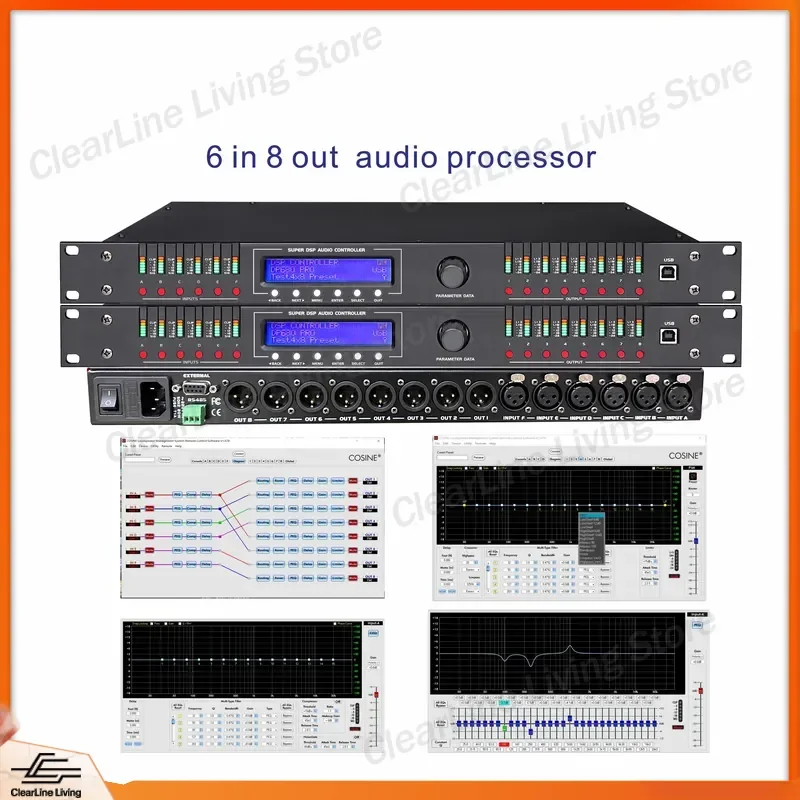 DSP480 Professional 4 Input 8 Output Digital Audio Processor Stage Sound System Intelligent Effector Equalizer Crossover for