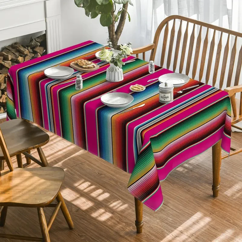 Mexican Stripes Tablecloth Holiday Party Decor Reusable Day Of The Dead Waterproof Tablecloth Mexican Fiesta Decorations