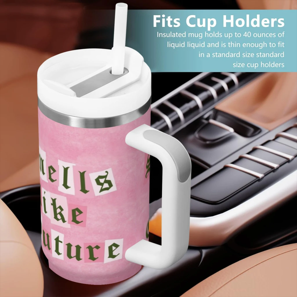 Travel Mugs Hot-Sale-Like-Juicy-Couture-Style Stainless Steel 304 Drinkware Thermal 40oz/1200ml  Large Capacity Handle Car Cup