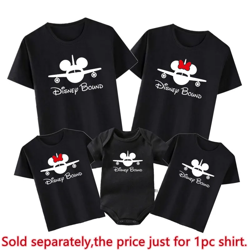 New Disney Bound Family Matching Shirts Cotton Dad Mom Kids Tees Baby Rompers Funny Mickey Minnie Airplane Disney Trip Outfits