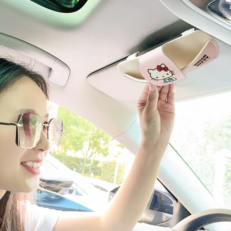 

Kawaii Hello Kitty Car Glasses Clip Sunglasses Multi Functional Storage Sunglasses Storage Box in Car Accessories Girl Gift Toys