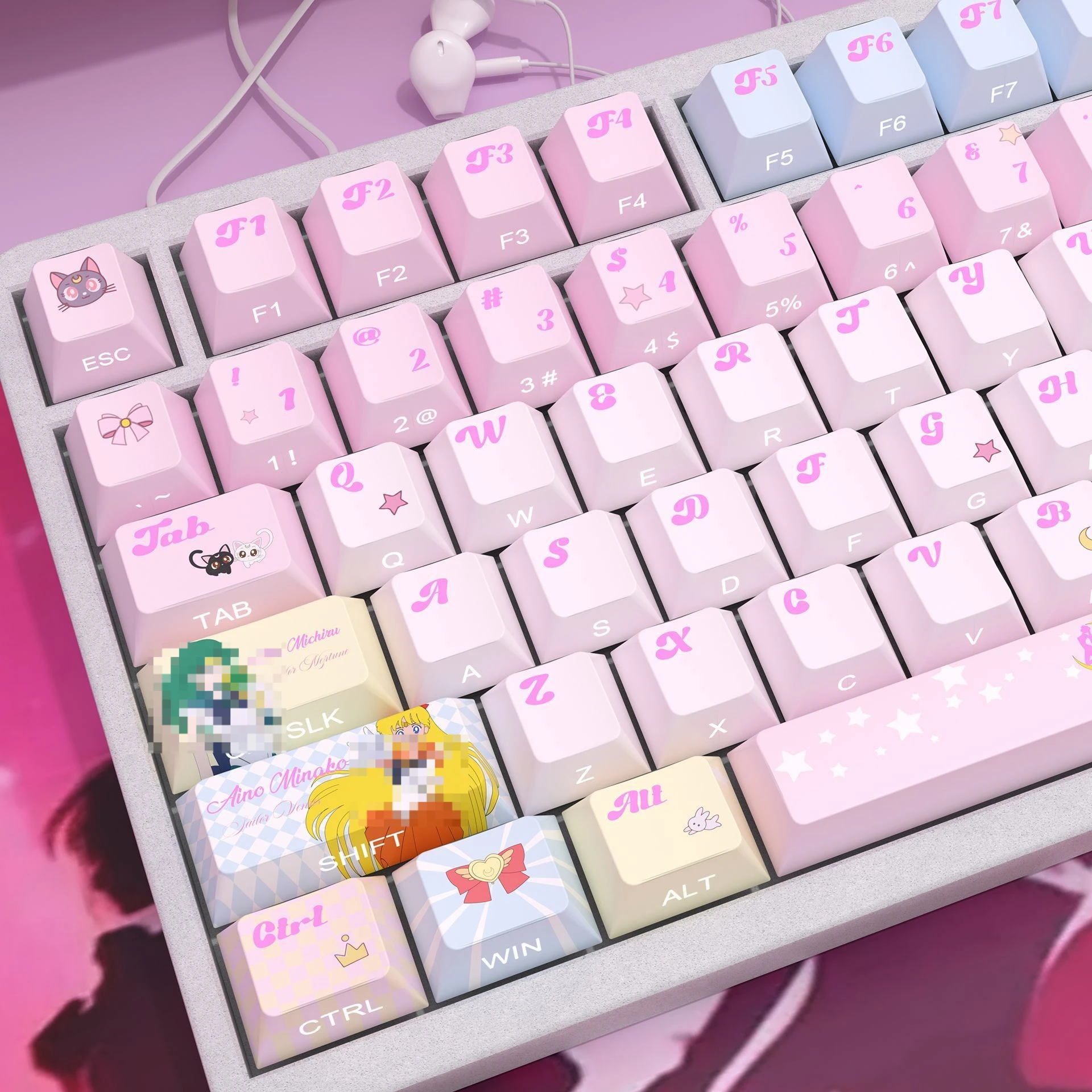 Girl idol keycaps side engraved cherry transmitting keycaps full set of PBT hot sublimation for ROG night devil Meijia lion woot