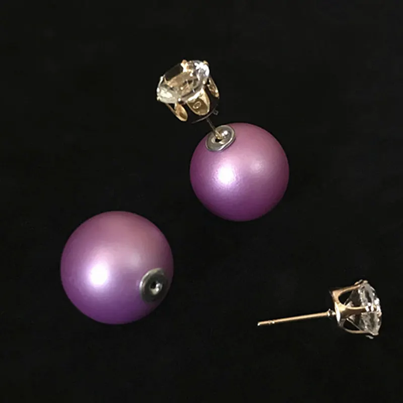 New Fashion Double Sides Matt Candy Color Round Ball Stud Earrings For Lady Crystal Jewelry Accessories Wholesale