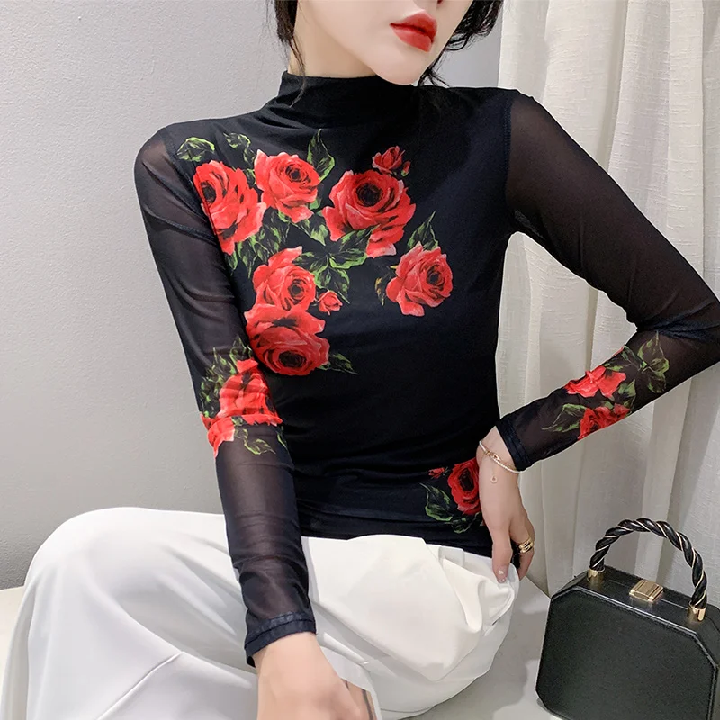 Sexy Me ter Ne Long Sve T-shirt da donna con stampa Top Slim Fit Base irt Faionable European Sle Commute Sle Autu...