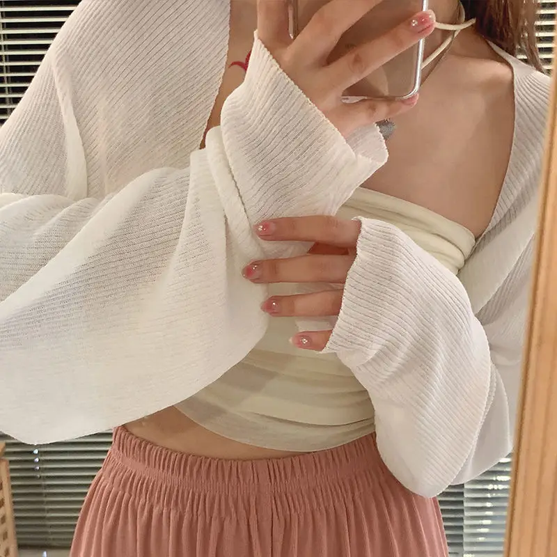 Knitted Cardigans Women Sunscreen Hotsweet Elegant Summer Fashion Long Sleeve Solid Loose All-match Sexy Female Ulzzang Casual