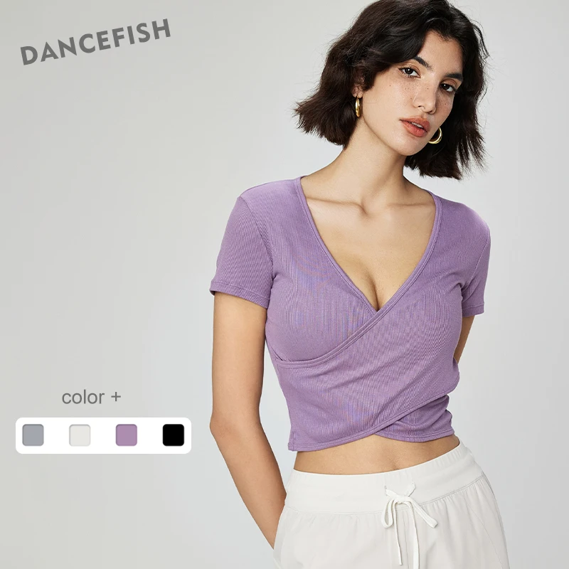 

DANCEFISH Modal Rib Yoga Suit Short-Sleeved Top Women's Summer Naked Casual Daily Wear T-Shirt