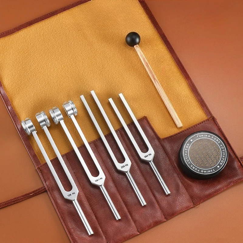 Four Piece Tuning Fork Set 128HZ 136.1HZ 256HZ 384HZ Tuning Fork Voice Over Fork Activator Ear Picking Professional Tool Set