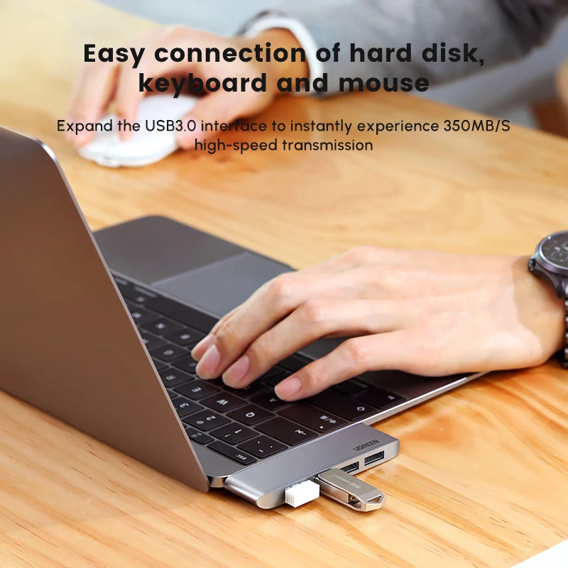 UGREEN 4 in 1 USB Adapters Type C to USB 3.0 Hub with 4 USB a 3.0 Port, Transmission Rate 5Gbps